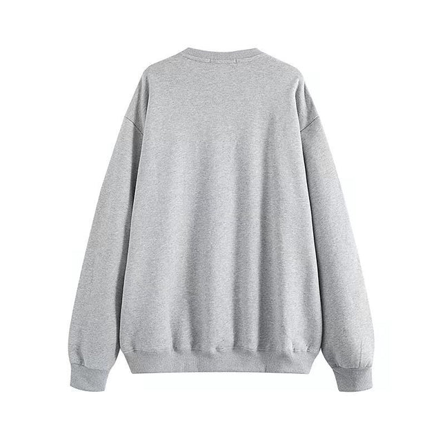 Fleece Boston Letters Print Cotton Pullover Sweatshirt