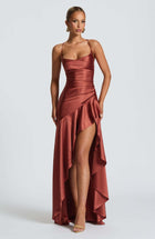 Women's Backless Ruffles Dress pink gold