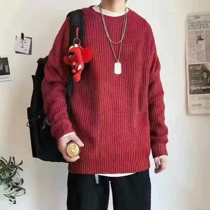 Loose Casual Retro Trendy Sweater Wine red