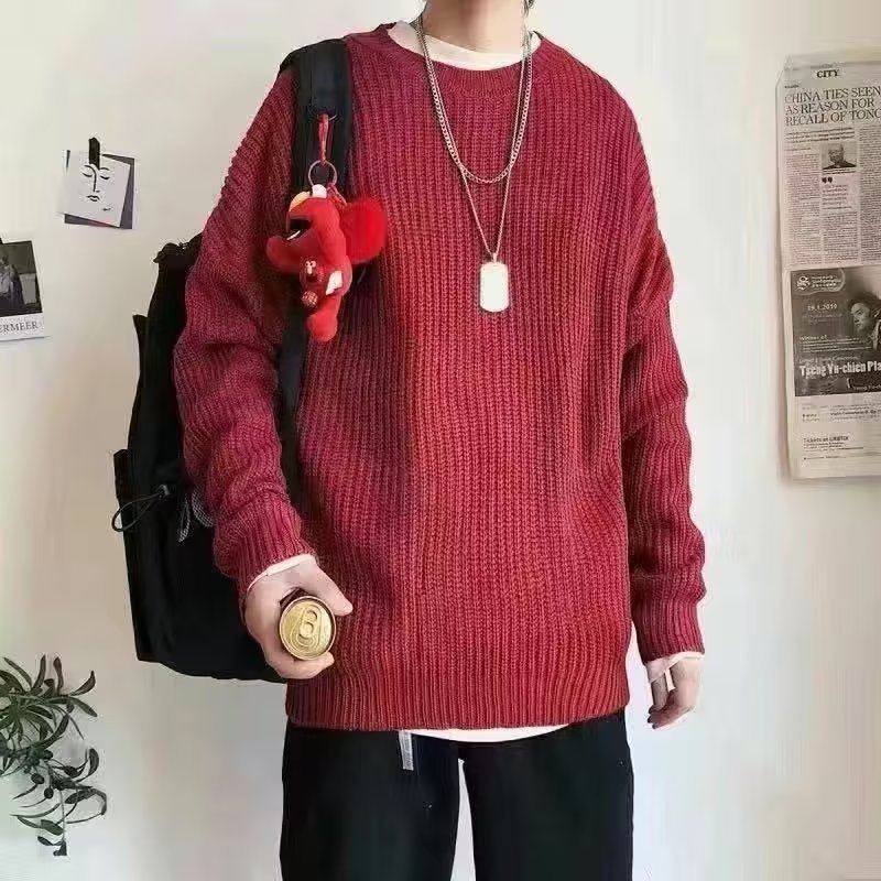 Loose Casual Retro Trendy Sweater Wine red
