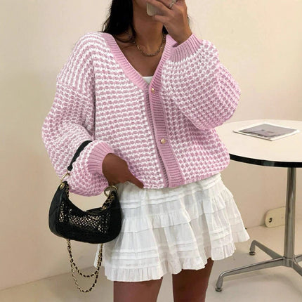 Snow Pattern Loose Sweet Cardigan Pink