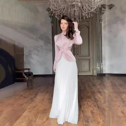 Contrast Color Pleated Dress