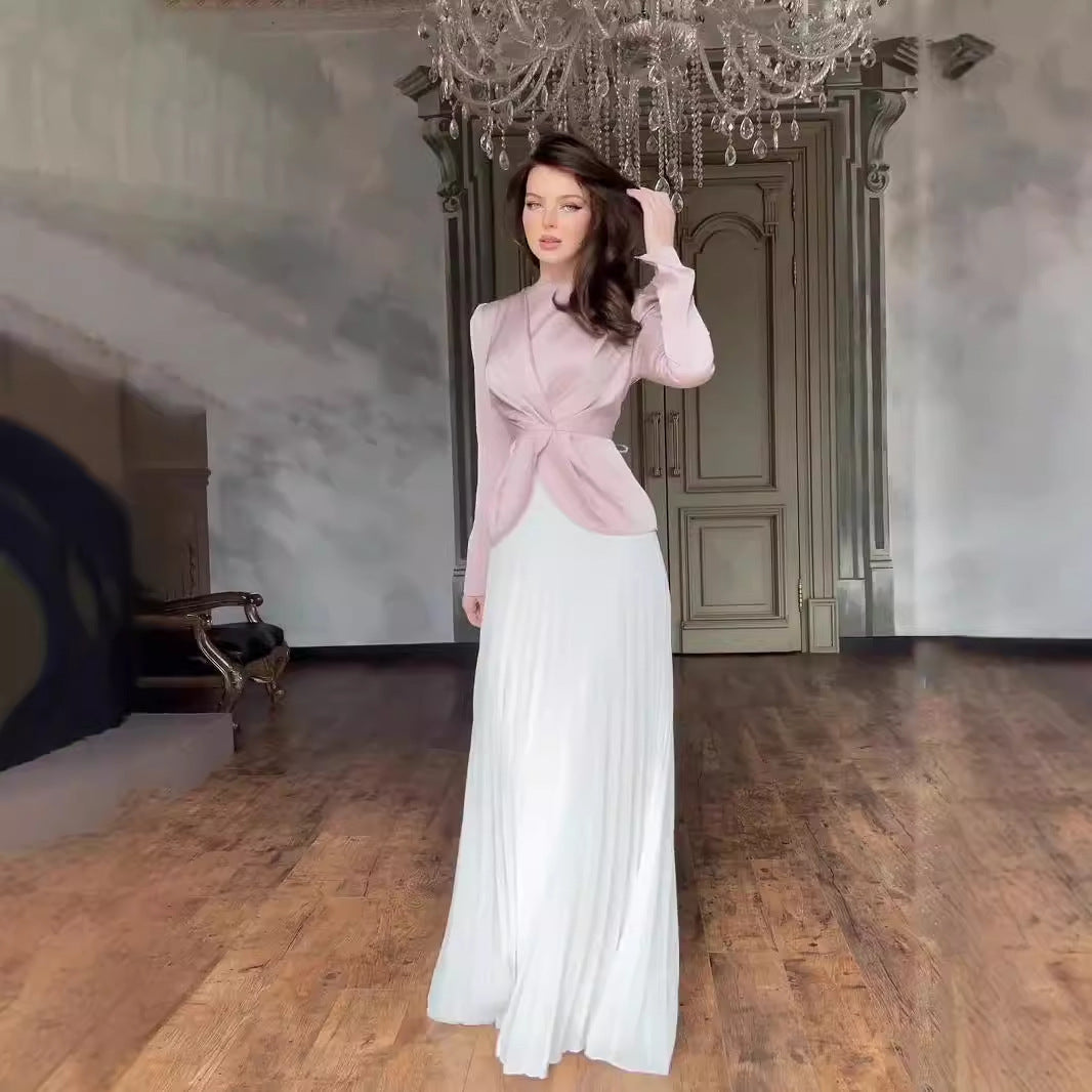 Contrast Color Pleated Dress
