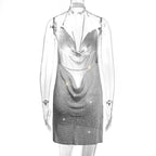 Backless Metal Sequins Brace Halter Dress