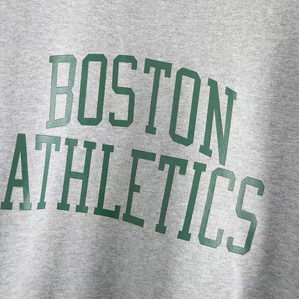 Fleece Boston Letters Print Cotton Pullover Sweatshirt