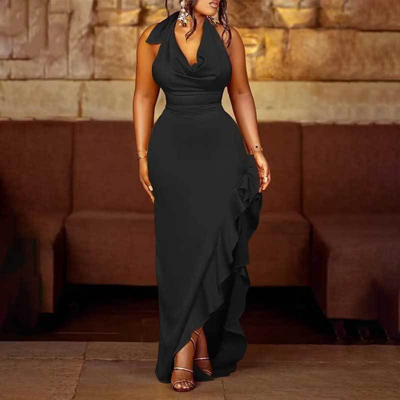 Women’s Elegant Sleeveless Halter Sheath Dress Black