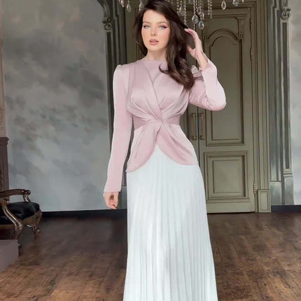 Contrast Color Pleated Dress
