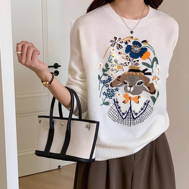 Autumn And Winter Thick Color Blocking Sweater White