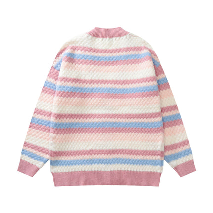 Knitted Striped Crochet Women's Sweater