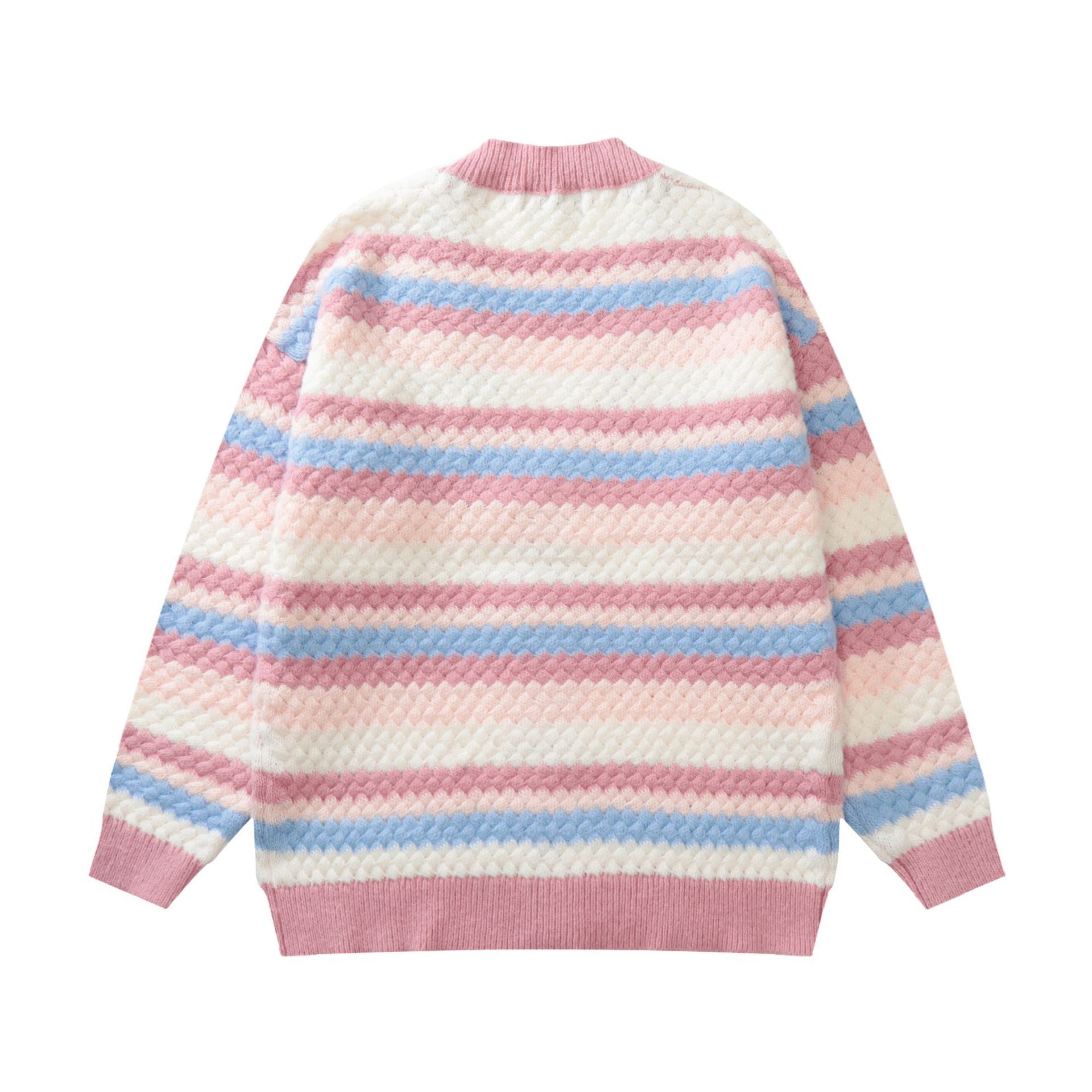Knitted Striped Crochet Women's Sweater