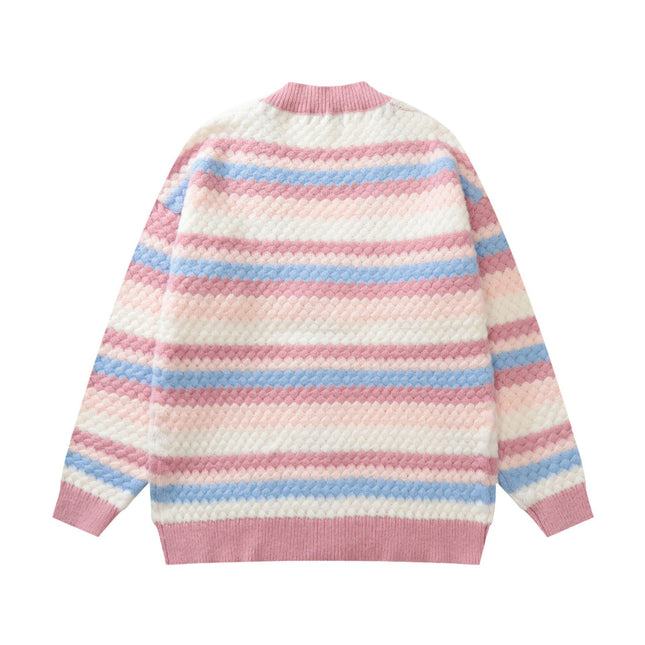 Knitted Striped Crochet Women's Sweater