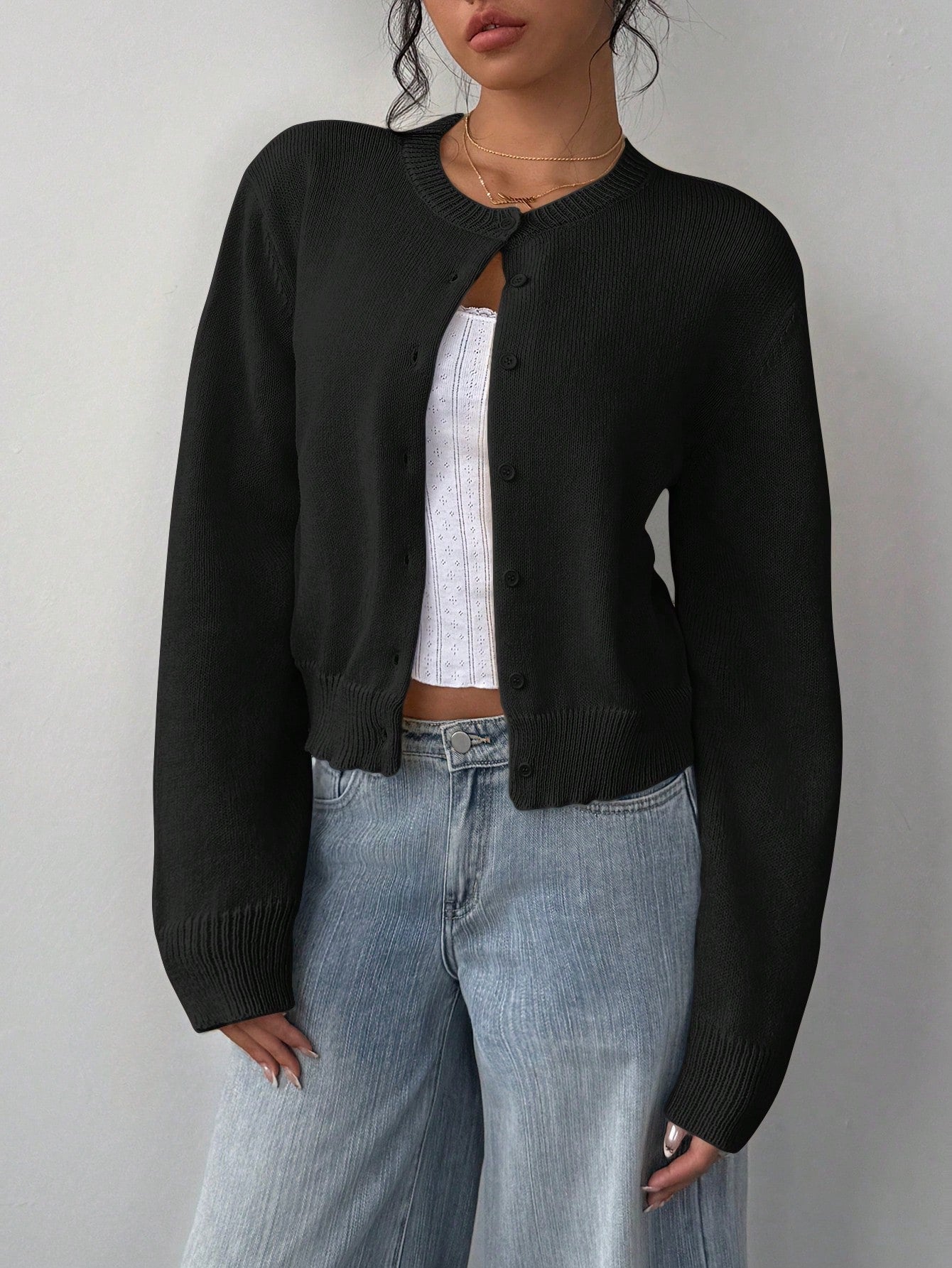 Chic Knitted Cardigan Short Sweater Black