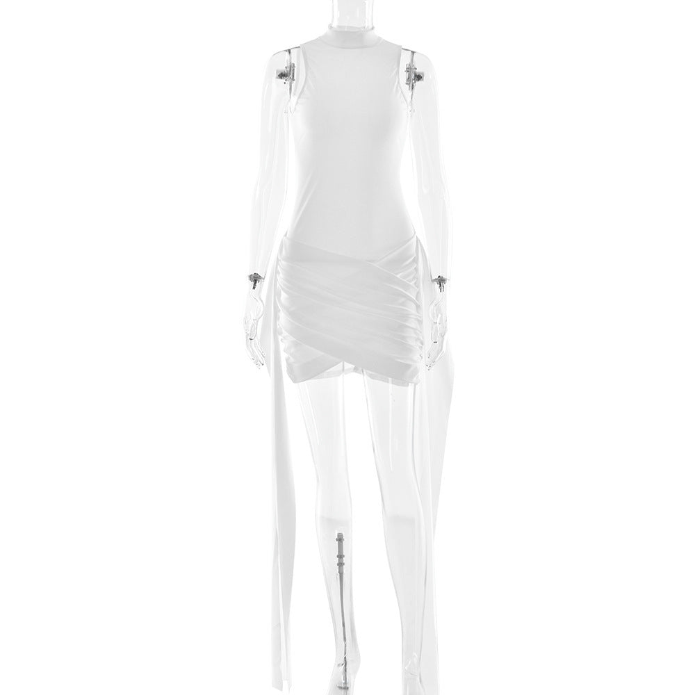 Sleeveless Bodycon Mini Dress With Side Slit & Tie Detail White with ribbon
