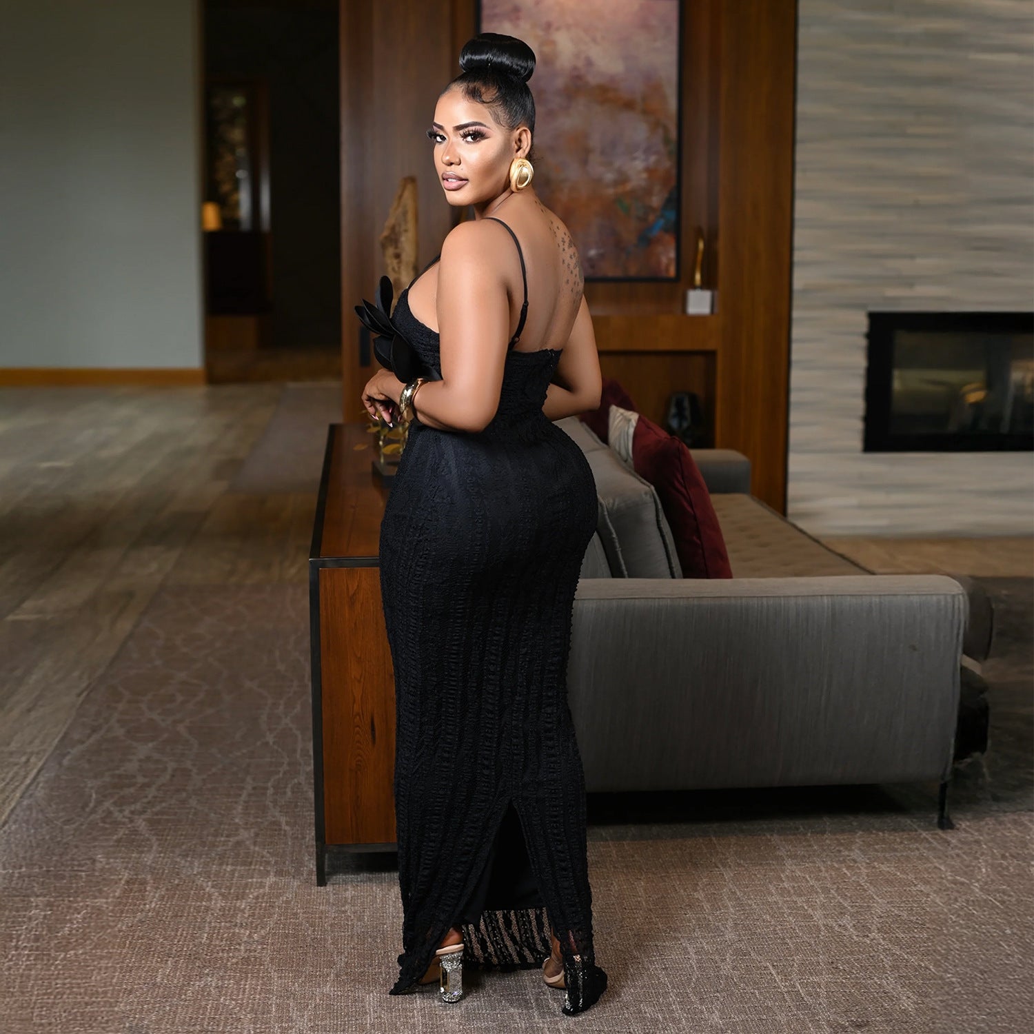 Lace Corsage Backless Sling Dress