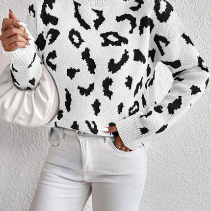 Spring And Autumn Temperament Leopard Print Jacquard Top White