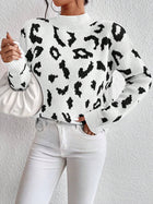 Spring And Autumn Temperament Leopard Print Jacquard Top White