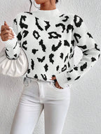 Spring And Autumn Temperament Leopard Print Jacquard Top White