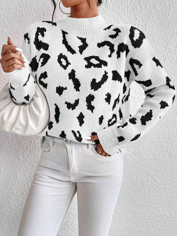 Spring And Autumn Temperament Leopard Print Jacquard Top White