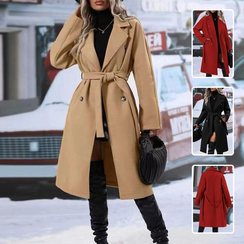 Women’s Double-breasted Trench Coat With Belt Winter