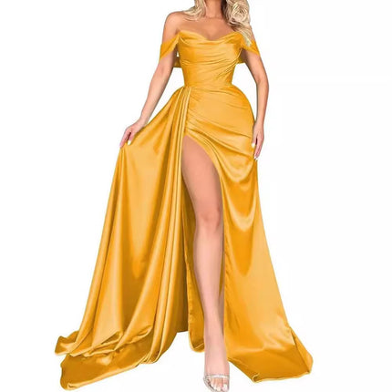 Banquet High Slit Sexy Host Off-shoulder Party Evening Dress