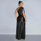 Elegant Bronzing Oblique Shoulder Sleeveless Dress