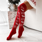 Winter Christmas Warm Knitted Women Stocking Red Average Size