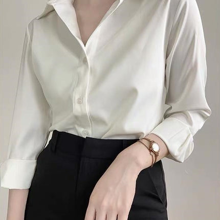 Women's Green Satin Shirt Pearl White