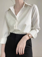 Women's Green Satin Shirt Pearl White