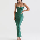 High-end Photogenic Velvet Collar Draped Dress Dark Green