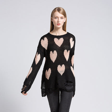 Women's Loose Hole Knitwear Pullover Black