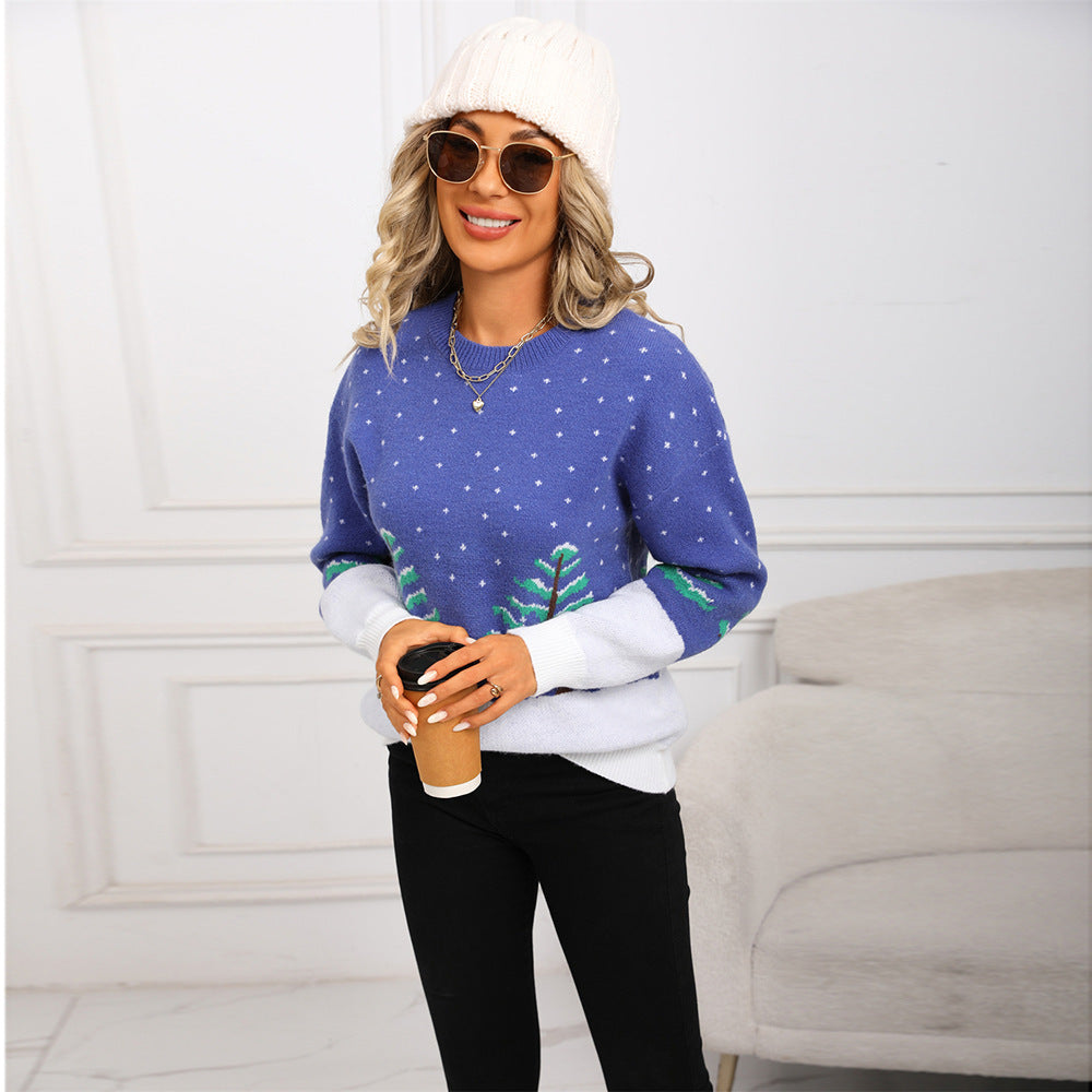 Blue Jacquard Christmas Knitted Sweater