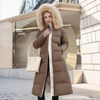 Winter Long Jacket With Fur Hood Bronze