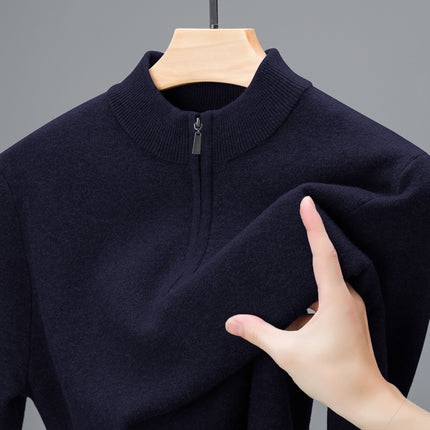 Men's Half-high Collar Zipper Sweater Navy Blue