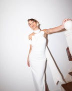 Wooden Ear Shoulder White One-piece Dress