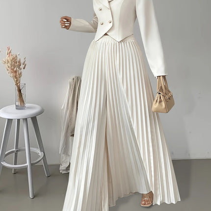 Top Set Long Sleeved Pleated Skirt White