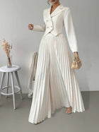 Top Set Long Sleeved Pleated Skirt White