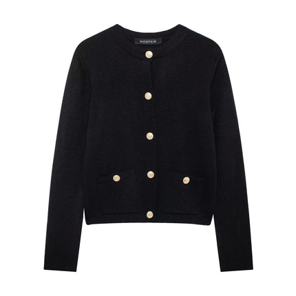 Gold Decorated Button Cardigan Black