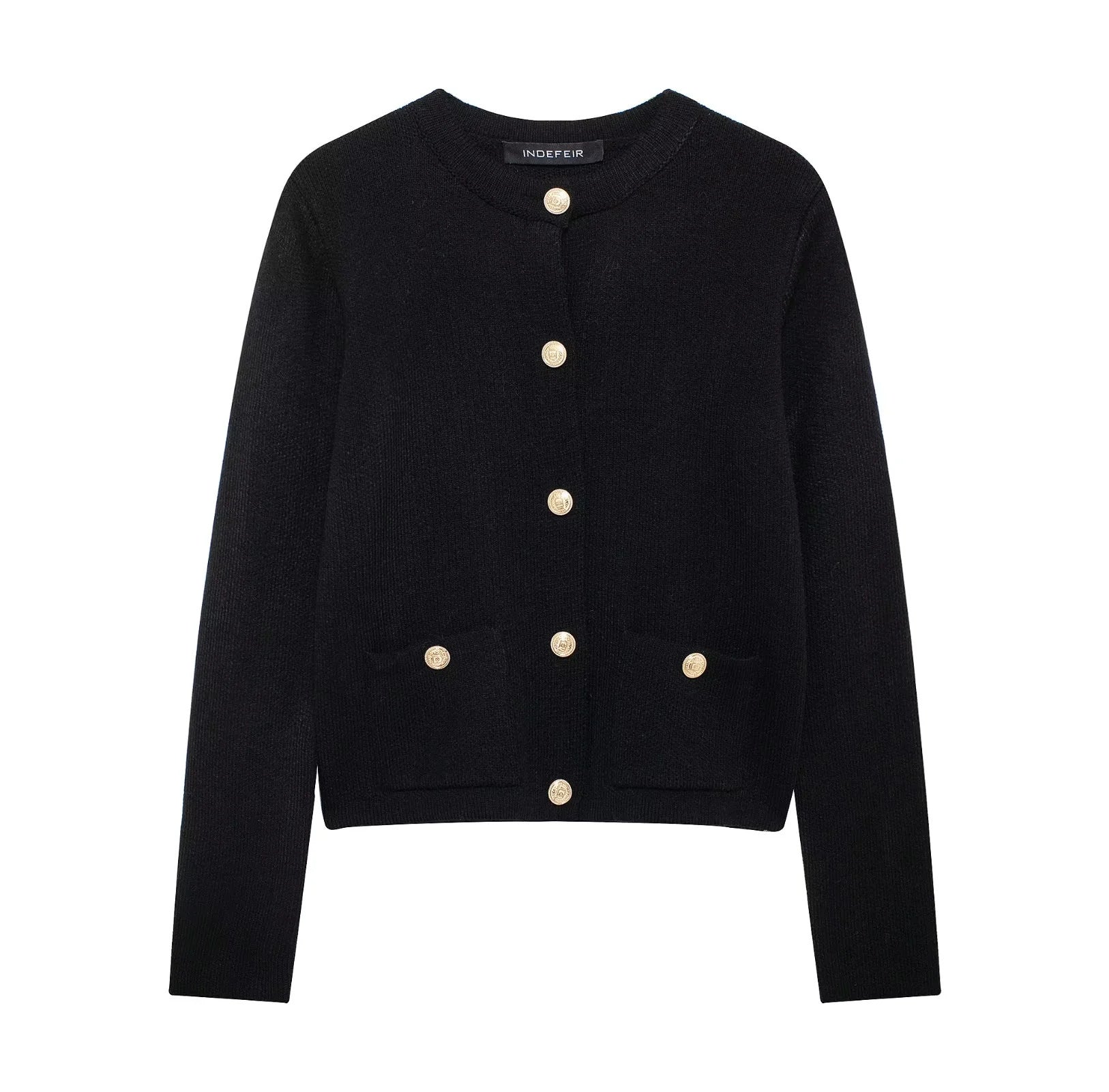 Gold Decorated Button Cardigan Black