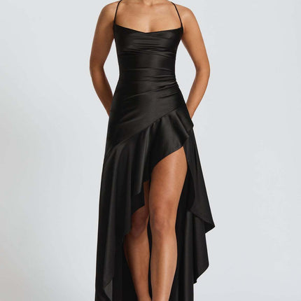 Women's Backless Ruffles Dress Black