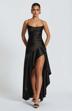 Women's Backless Ruffles Dress Black