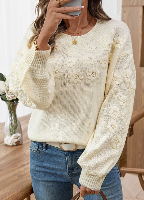 Women's Three-dimensional Small Chrysanthemum Pullover Beige