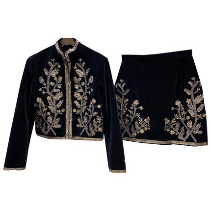 Women's Leaf Embroidered Velvet Suit