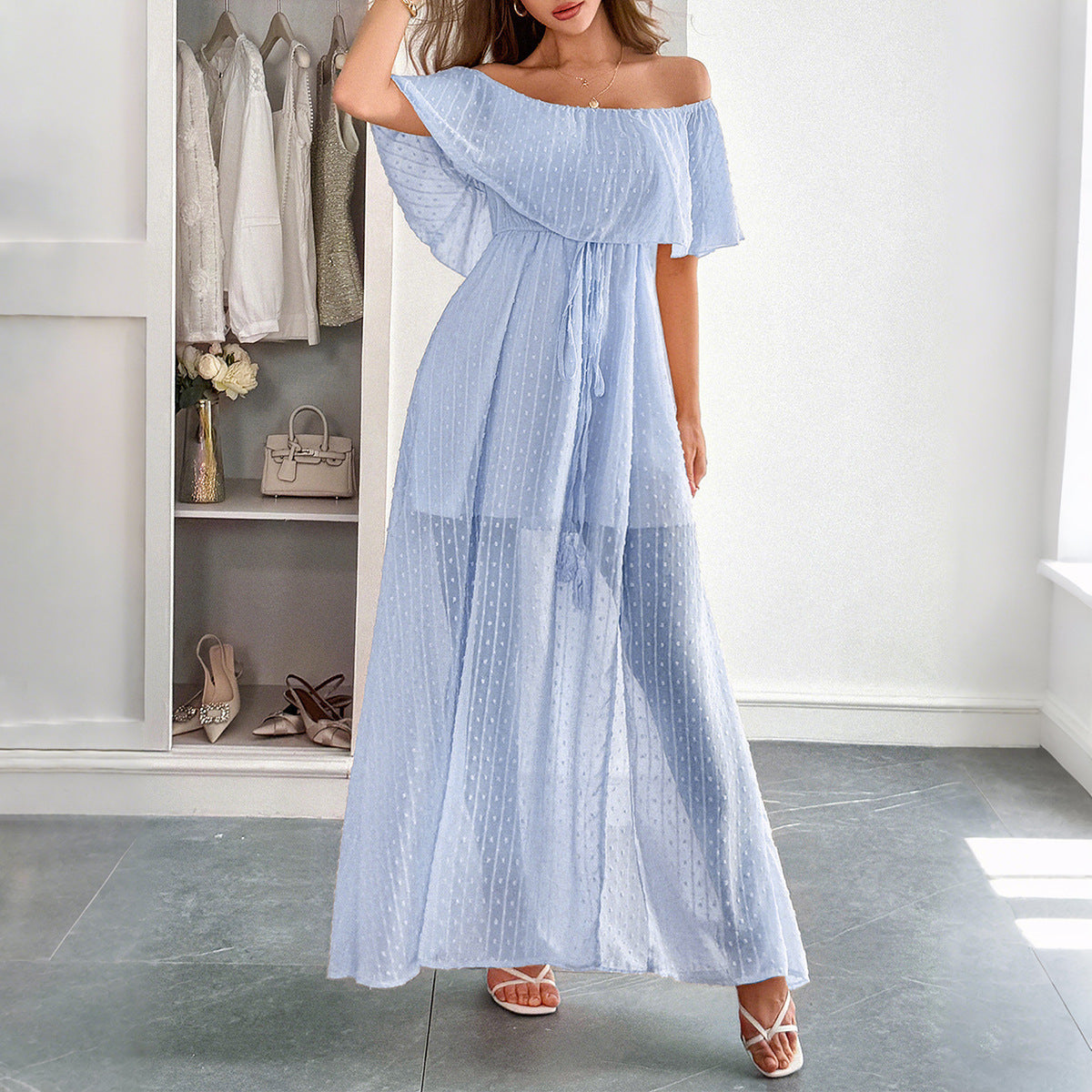 Elegant Tube Top Corset shorts Dress lake blue