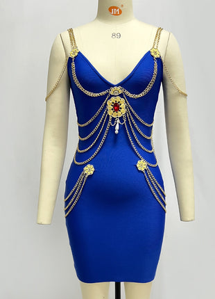 SS Gold Chain Dress dark blue