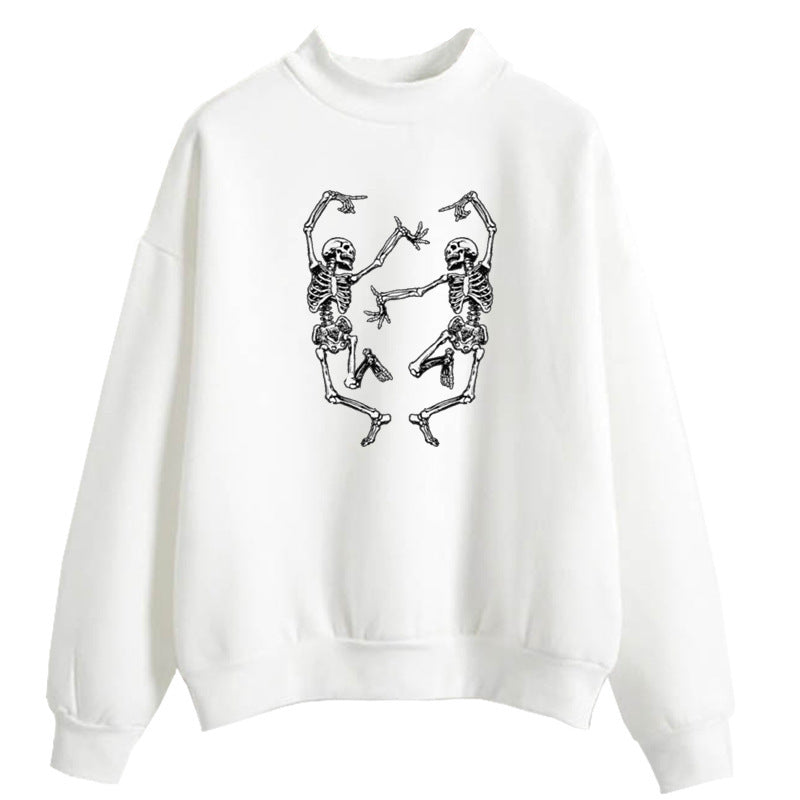 Halloween Dancing Skull Fun Print Pullover White