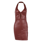Hollow Out Backpack Hip Halter PU Leather Dress