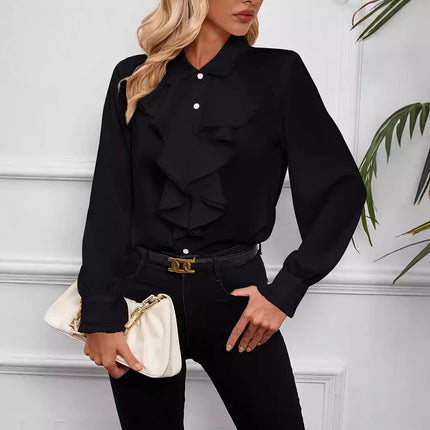 Women's Ruffled Laminated Decoration Shirt