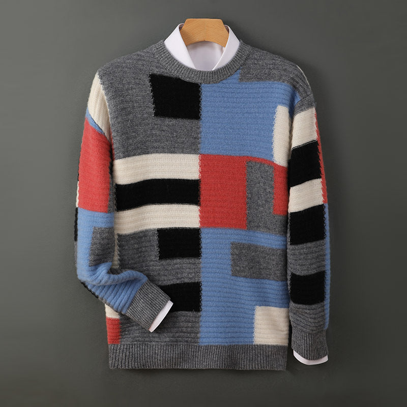 Cashmere Sweater Loose Round Neck Multicolor Dark Gray
