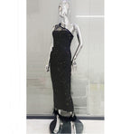 Full Diamond Feather Skirt Cross-shoulder Bandage One-piece Dress