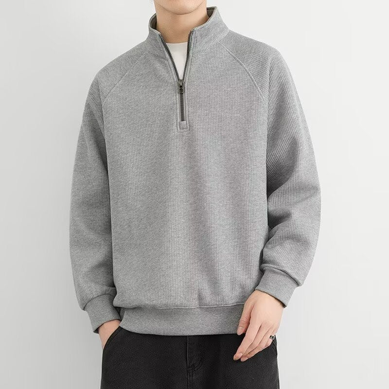 Half Zipped Stand Collar Men's Vintage Casual Sweatshirt Gray